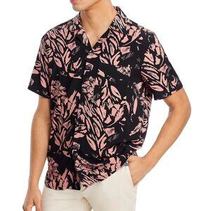 Hugo Boss Men's Ellino Abstract Floral Tropical SS Camp Shirt Straight Fit Red